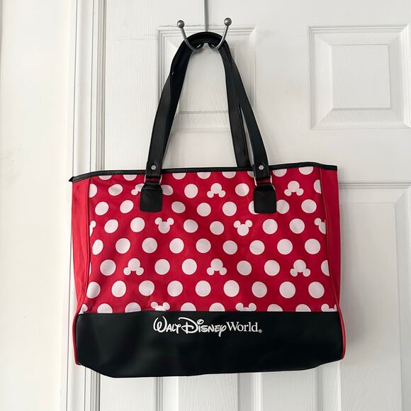 Walt Disney World Handbags - Walt Disney World Red White Minnie Mouse Polka Dot Exclusive Canvas Zip Tote